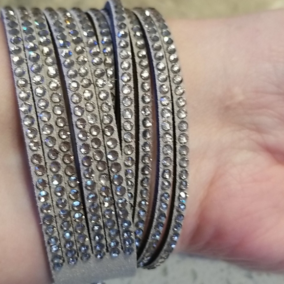 Barzel Jewelry Barzel Gray Wrap Bracelet With Swarovski Crystals